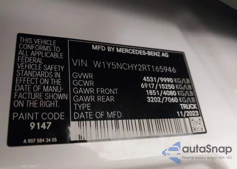 2024 Mercedes-Benz Sprinter 3500 High Roof 4-Cyl Diesel Ho z USA, uszkodzony, nr VIN W1Y5NCHY2RT165946